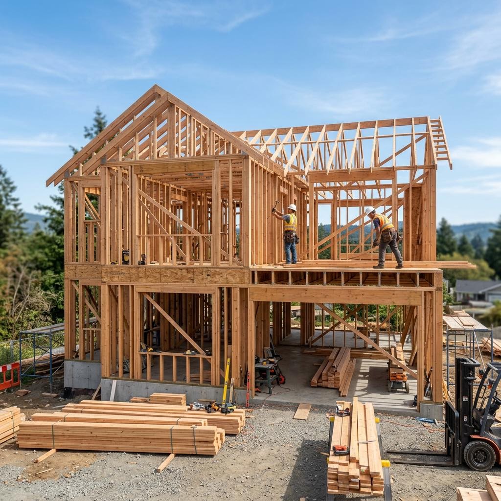 Framing for a new home under construction